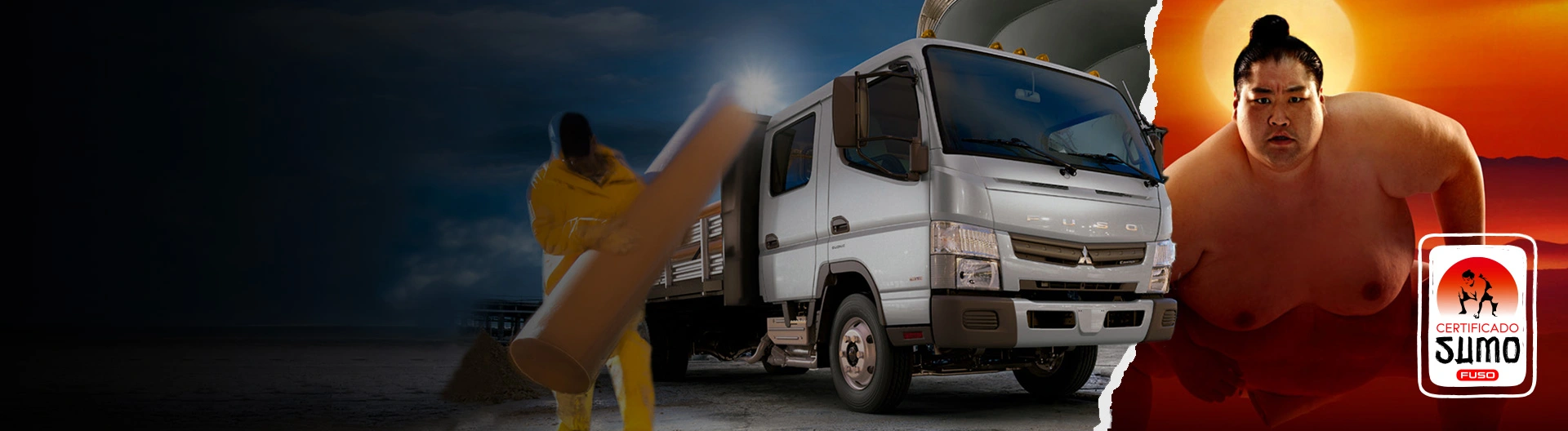 Camioneta Canter 715 DC Blanco, cargandon tubos de hormigones