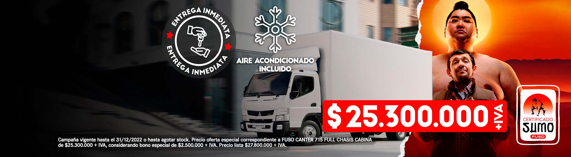 Camión Canter 715 Blanco, transitando por las calles de una ciudad en los cerros